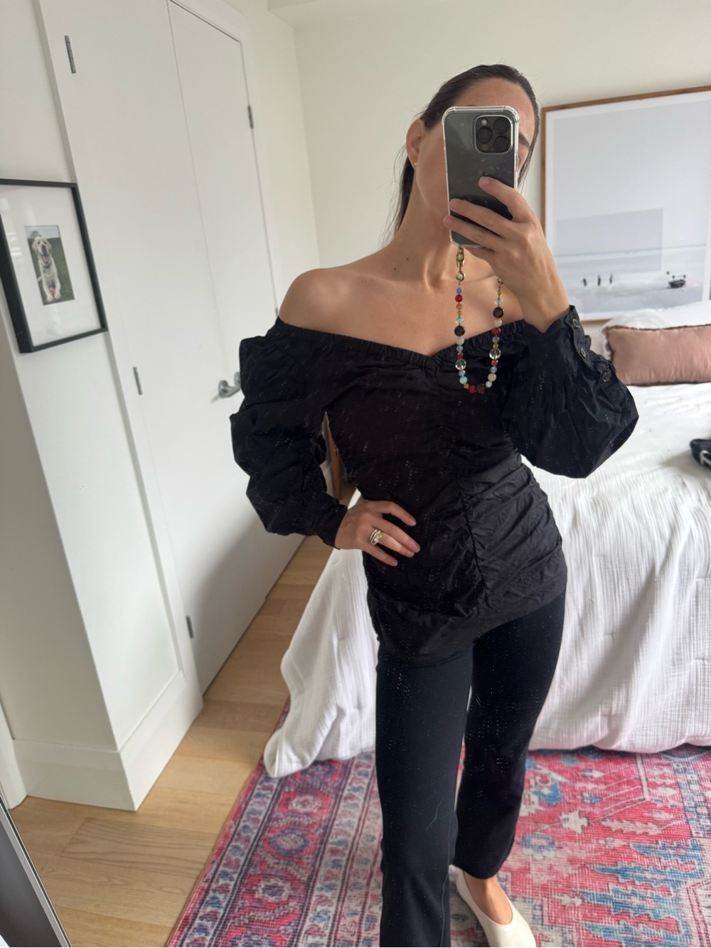 Black Off-Shoulder Ruched Ganni Top - Picture 2 of 5